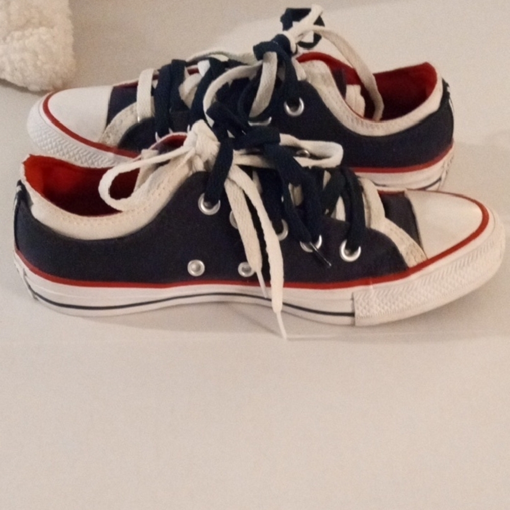 Converse Women's Size 7 All Star Red White Blue  Double Tongue - Picture 2 of 13